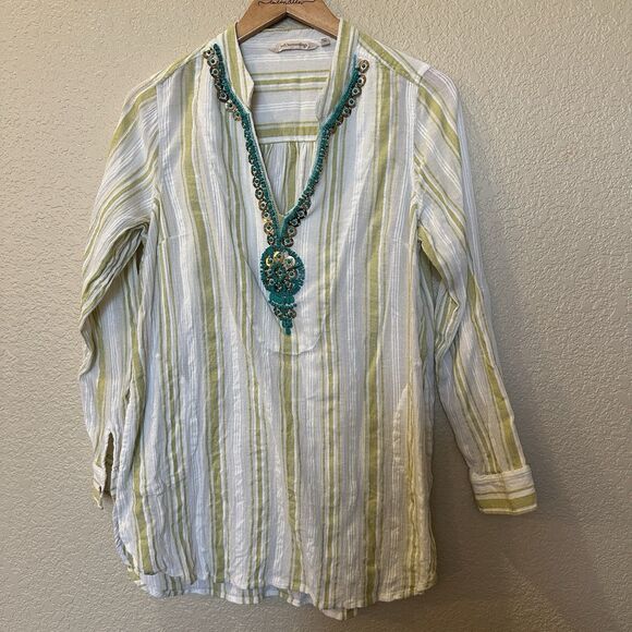 Soft Surroundings Elisha Gauze Tunic Blouse Beaded Collar Medium - Picture 1 of 7